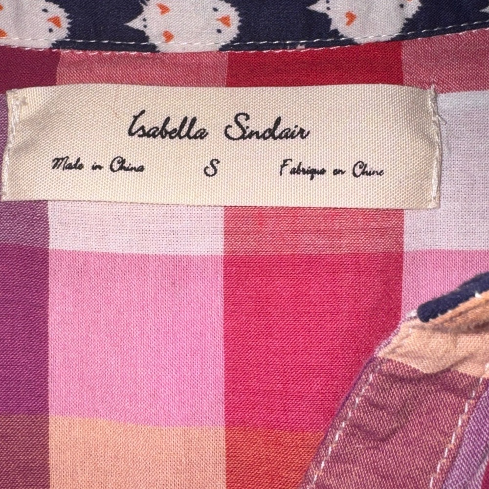 Isabella Sinclair Plaid Button Down Shirt Pink Red Purple Size Small - Picture 4 of 5